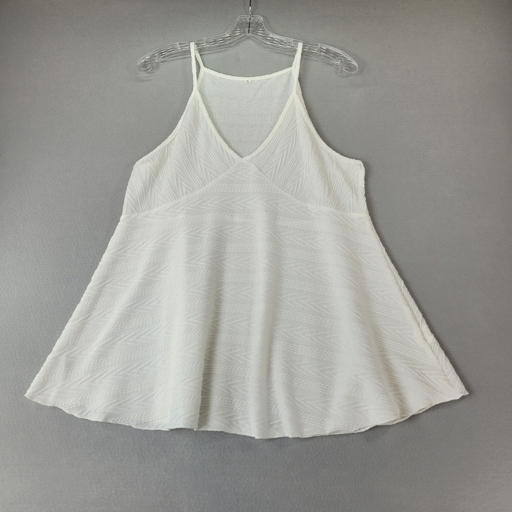 Cami Top Babydoll Textured Chevron White Sleeveless V-Neck XL